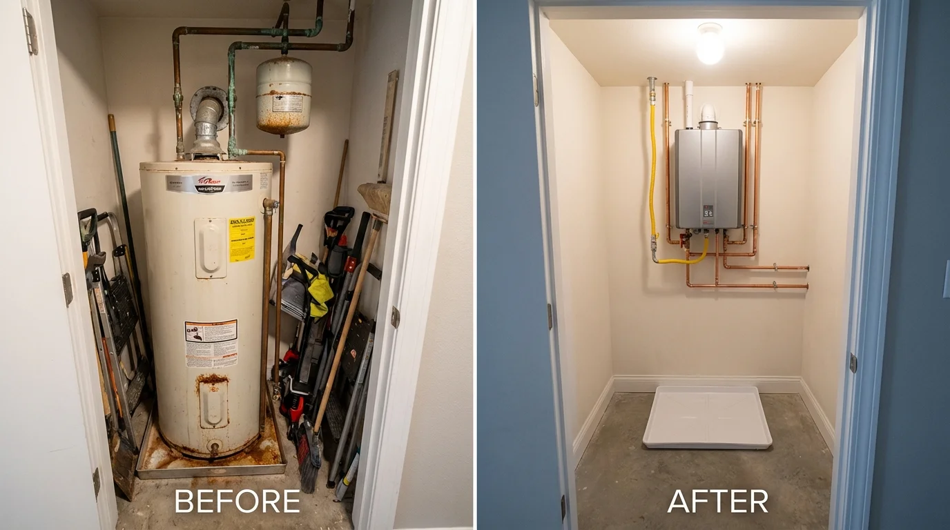 Tank water heater versus wall-mounted tankless unit comparison for Kent, OH homeowners